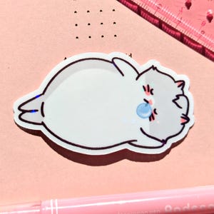 Autocollant drôle mignon de gros chat de Zazzle.be Liste d'envies Vous avez des idées ? Chat Dormant Allongé Se prélasser Ronfler Rêver | Sticker mat brillant holographique | cadeau pour amoureux des chats