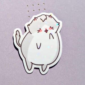 Autocollant drôle mignon de chat | Sticker holographique brillant | Chat riant qui rit timide | cadeau pour amoureux des chats, enfants, enfants