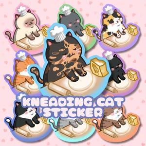 Adesivo fofo de gato assando e amassando | Listras cinza/cinza laranja/gengibre marrom tabby, preto branco/smoking, preto/vazio, siamês, tartaruga, chita