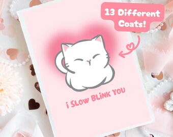 Custom Personalised Cat Valentine’s Day or Anniversary Card for Her, Him | I Slow Blink You | Pink Cute Cat Card | Choose Your Cat Card