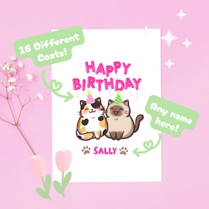 Carte d'anniversaire personnalisée chat pour elle, fille, petite-fille, nièce, maman, soeur, tante, petite amie, épouse, partenaire, fille, fiancée, femme