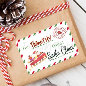 Personalisierte Name Weihnachtsgeschenk Aufkleber | Von Santa Kids Geschenkaufkleber | Urlaub To-Von Geschenkanhänger | Weihnachts Briefumschlag Siegel
