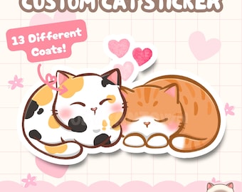 Custom Cat Loaf Sticker | 2 Cats Loafing | Gift for Cat Lover, Valentine’s Day | 13 Different Coats | Cute Kawaii Animal Stickers