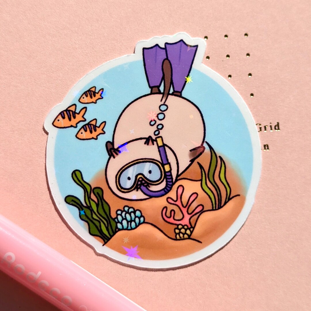 Scuba Cat Sticker Cute Funny Fat Cat Sticker | Cat Snorkeling Scuba Diving Underwater ...