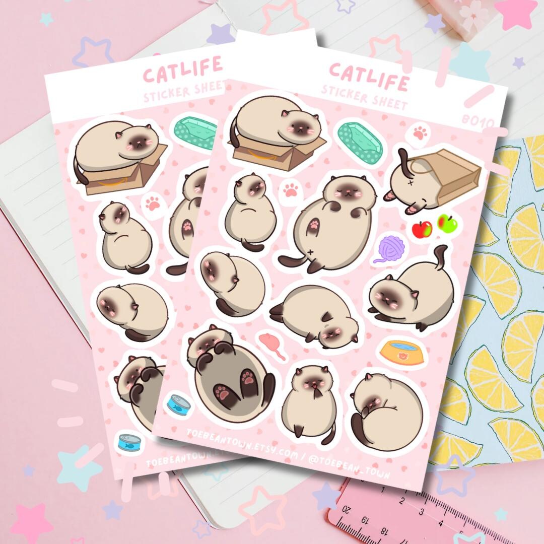 Siamese Cat Sticker Sheet Glossy Matte Vinyl Planner Journal Stationary ...