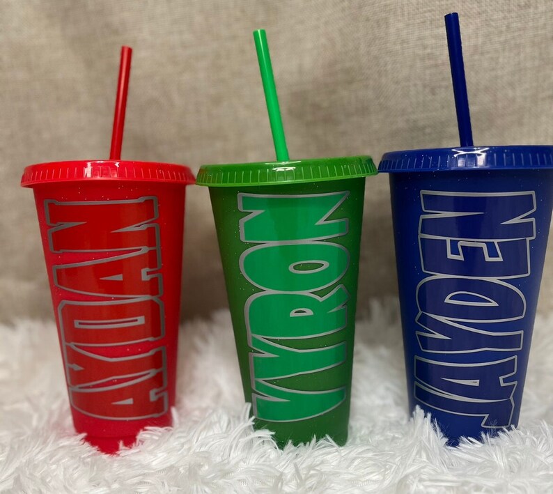 24oz Personalized Reuseable Plastic Cup With Lid and Straw Etsy