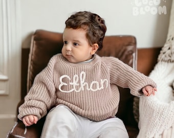 Suéter personalizado con nombre de bebé, suéter bordado personalizado, ropa personalizada con nombre de niño, regalo para recién nacido, regalo de baby shower, cumpleaños de niños