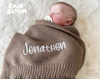 Custom Baby Name Blanket, Personalized Kids Embroidery Blanket, Knit Stroller Blanket, Monogrammed Swaddle Blanket, Newborn Baby Shower Gift