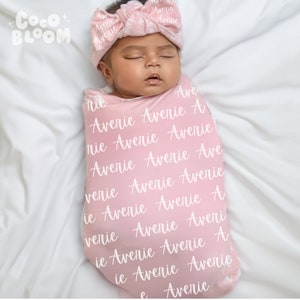 Personalized Baby Swaddle Blanket, Custom Baby Name Blanket, Personalized Baby Hat Headband, Baby Shower Gift, Newborn Baby Girl Boy Gift