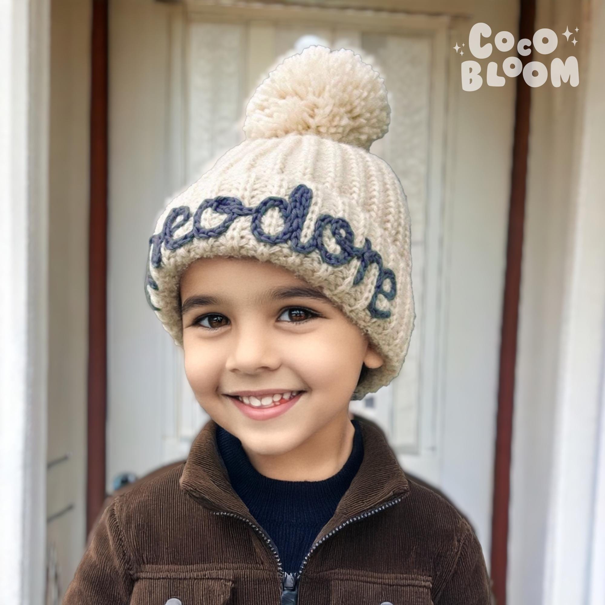 子供用カスタムネーム帽子、パーソナライズベビーニット帽子、刺繍入り