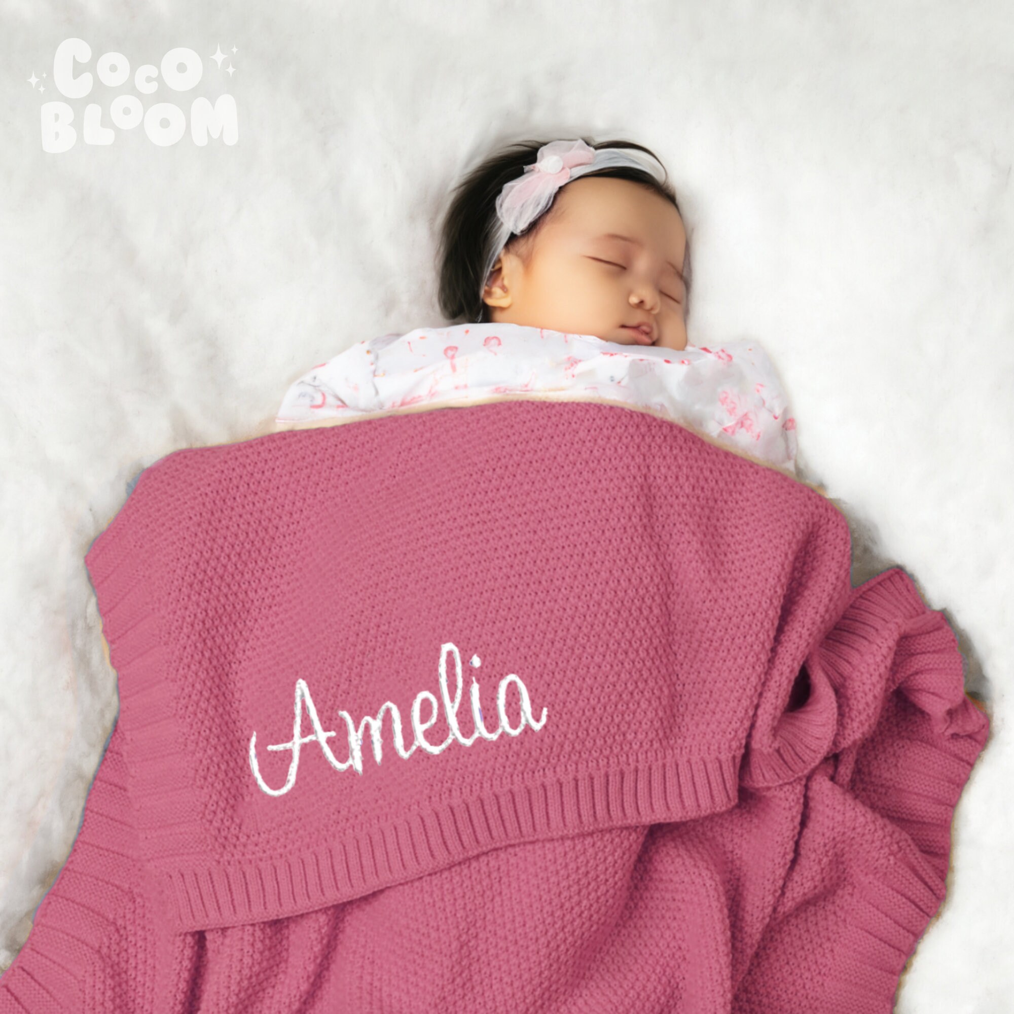 Custom Personalized Baby Name Blanket - Soft Flannel Fleece Plush, Choose Size & Design | Newborn Shower Gift - View #2