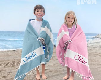 Custom Kids Turkish Beach Towel, Personalized Embroidery Turkish Gift Towel, Baby Name Bath Towel, Baby Shower Gift Boys Girls Birthday Gift