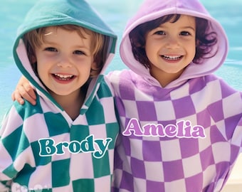 Kids Custom Beach Towel Poncho, Personalized Name Hooded Beach Towel, Custom Baby Bath Robe Towel, Baby Shower Gift Boys Girls Birthday Gift