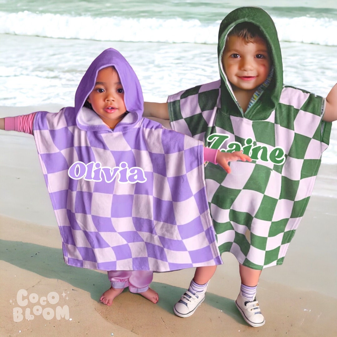 Toddler Bath Towel Poncho With Hood - Thick Cotton Striped Beach Towel For Kids 2-6 Years (Green)
