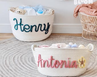 Personalized Baby Name Basket, Custom Baby Shower Gift Basket, Kids Toy Basket, Embroidered Newborn Gift, Baby Name Gift, Christmas Birthday