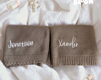Personalized Baby Name Blanket, Custom Boho Embroidery Blanket, Stroller Blanket, Minimalist Beige Baby Room Decor, Newborn Baby Shower Gift