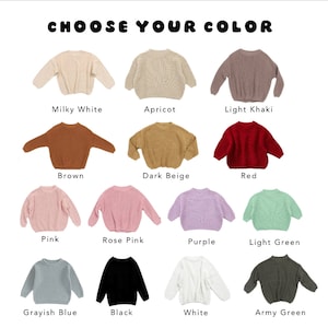 May include: A selection of 14 different colored sweaters, including milky white, apricot, light khaki, brown, dark beige, red, pink, rose pink, purple, light green, grayish blue, black, white, and army green.