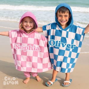 Custom Name Kids Beach Towel, Personalized Hooded Beach Towel, Custom Baby Poncho Robe Bath Towel, Baby Shower Gift Boys Girls Birthday Gift