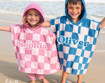 Custom Name Kids Beach Towel, Personalized Hooded Beach Towel, Custom Baby Poncho Robe Bath Towel, Baby Shower Gift Boys Girls Birthday Gift
