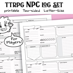 Paquete de registro de NPC de TTRPG / Serie minimalista / Tamaño de carta de página completa / Imprimible / Paquete de 2 / ¡Para jugadores!