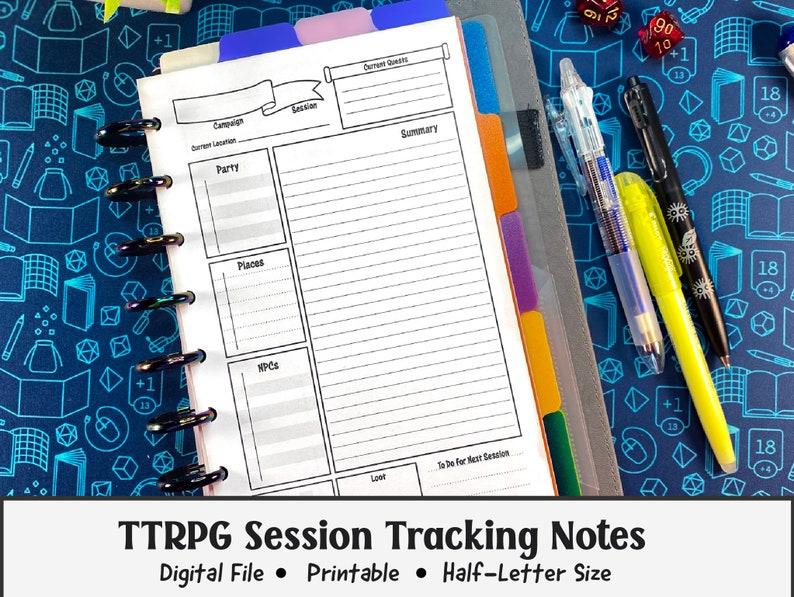 TTRPG Session Notes Tracker: Single Page, Printable Half-letter/junior ...
