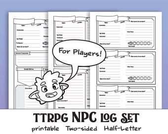 TTRPG NPC Log Bundle: Printable Half-letter/Junior Size Templates for Players