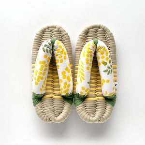 Nuno Zori, Handmade Japanese Fabric Sandals, Vintage-Inspired Indoor Slippers, US6.5