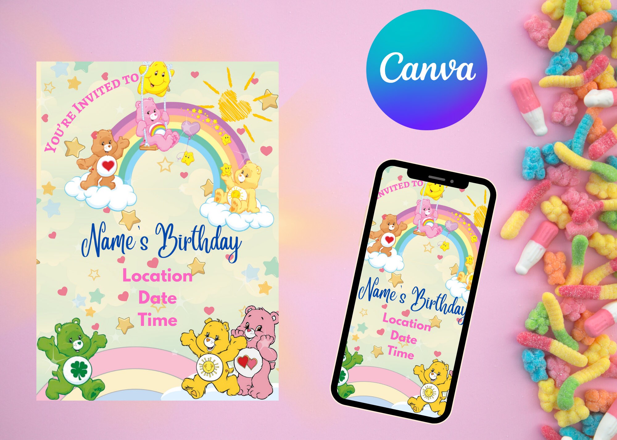 Biglietto Compleanno Personalizzato Care Bears – Scegli Tra 3 Disegni – Karmakards