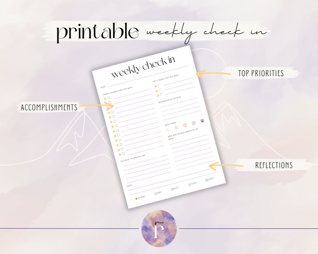 Printable Journal Page - Weekly Check in - Instant Digital Download - Etsy