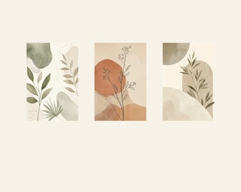 Neutrales botanisches abstraktes Kunst-Set, salbeibeige Galerie-Wanddrucke (digitaler Download)