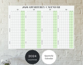 2024 Quarterly Calendar, 2024 Wall Calendar, Quarterly Planner, Quarterly Goals, Minimal Calendar, Year Calendar, Monday Start