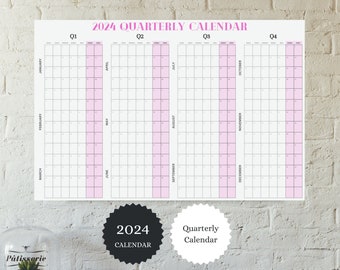 2024 Quarterly Calendar, 2024 Wall Calendar, Quarterly Planner, Quarterly Goals, Minimal Calendar, Year Calendar, Monday Start