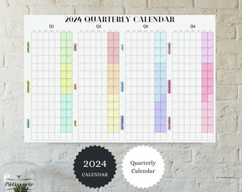 Calendrier trimestriel 2024, Calendrier mural 2024, Planificateur trimestriel, Objectifs trimestriels, Calendrier minimal, Calendrier annuel, Début du lundi