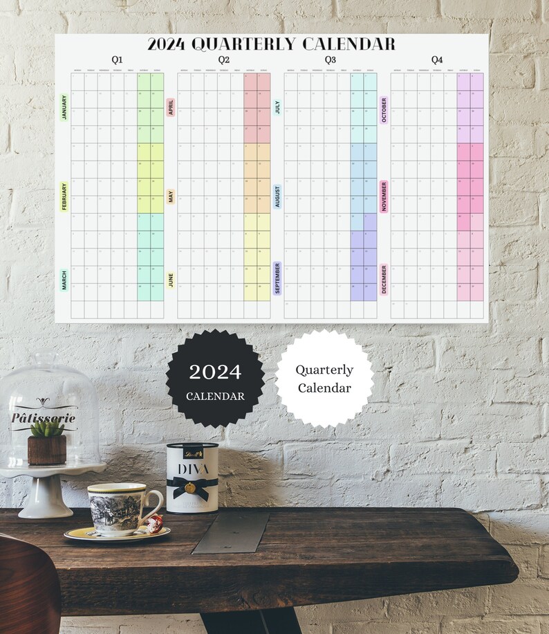 2024 Quarterly Calendar, 2024 Wall Calendar, Quarterly Planner