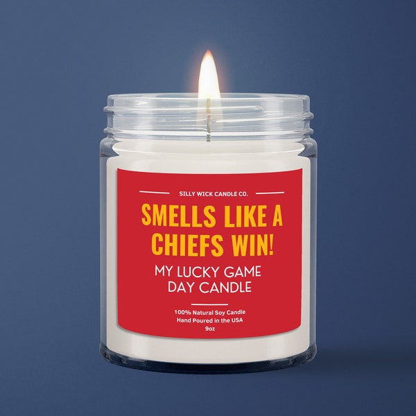 Smells Like A Chiefs Win Candle | Kansas City Football Fan | NFL Chiefs Candle | Lucky Charm Candle | Game Day Decor | Sport Themed Candle