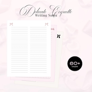 Notes Paper Coquette Writing Delicate Lined Dot Grid Printable Blank Study Template Letter Size Instant Download PDF Digital