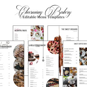Modèle de menu de boulangerie Charmant prix des desserts Conception de menu pour les cafés Produits de boulangerie Joli modèle modifiable sur toile, Vitrine de friandises et de pâtisseries