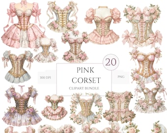 20 clipart corsetto acquerello, pacchetto clipart corsetto vintage, clipart vintage, corsetto da donna vittoriano, clipart fiori, uso commerciale
