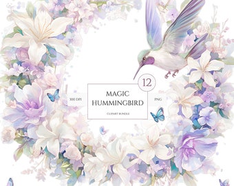 Watercolor Hummingbird Collection Clipart, 12 PNG Vibrant Bird Clipart, Hummingbird PNG, Nursery Wall Art, Hummingbird Art, Commercial Use