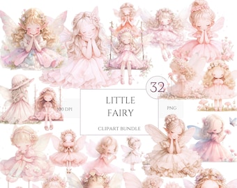 32 Pink Fairy Clipart, Magical Fairy and Pink Flower Clipart, Fantasy Clipart, Watercolor Fairy Garden Clipart, Little Fairies, Fairy PNG