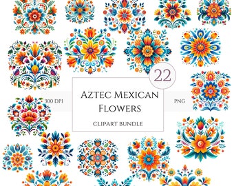 22 Aztec Mexican Flower Pngs | Mexican Flowers Clip Art | Mexican Florals | Mexican flower Designs | Florals Vibrant | Commercial Use