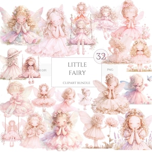 32 rosa Feen-Cliparts, magische Feen und rosa Blumen-Cliparts, Fantasy-Cliparts, Aquarell-Feengarten-Cliparts, kleine Feen, Feen-PNG