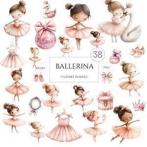 Clipart ballerina acquerello 38 PNG, piccola ballerina carina, Clipart del lago dei cigni, ballerina rosa, pacchetto di compleanno di balletto, uso commerciale