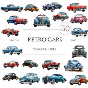 Vintage Rennauto Aquarell Clipart PNG Format - 30 Illustrationen für alte Autos-Liebhaber, Aquarell Vintage Auto Clipart