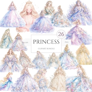 26  Princess Clipart Watercolor Princess Clipart Fairytale Clipart, Watercolor Pink Princess Clipart, Little Princess Clipart