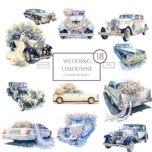 18 Hochzeitslimousine Vorder- und Rückansicht Clipart Hochzeitsauto PNG Transport Clipart Automobil Clipart Retro Auto Clipart Vintage Auto Clipart