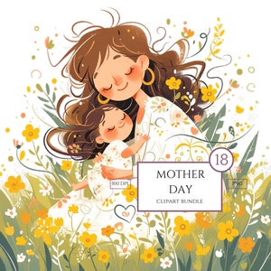 18 Clipart per madre e figlia, biglietto per la festa della mamma, clipart acquerello stampabile, JPG di alta qualità, download digitale, artigianato con la carta, diari