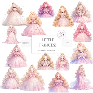27 Little Princess Clipart Watercolor Princess Clipart Fairytale Clipart, Watercolor Pink Princess Clipart, Little Princess Clipart