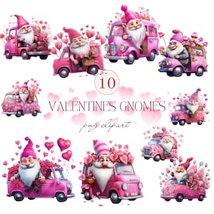 Valentines Floral Gnomes Truck PNG, Watercolor Pink Truck Png, Watercolor Valentines Gnomes Pink Truck Clipart, 10 Gnomes PNG