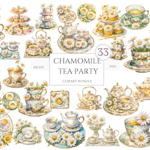 33 PNG Aquarell Vintage Kamille Tea Time Clipart, Pastell Tee Clipart, Tea Time Kunst, Blumen Teetasse, Tee Illustration, Tee Party Bundle